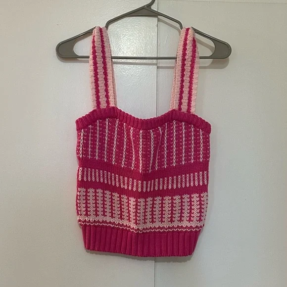 NWT Lush Crochet Striped Top Fuchsia Blush Women’s Size M - Picture 1 of 7